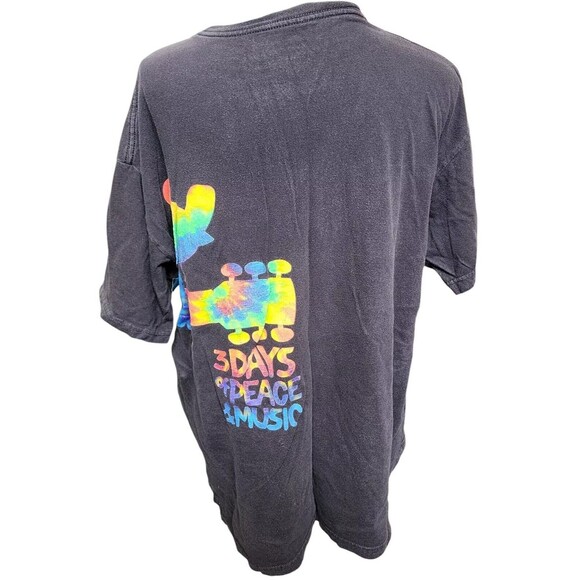 Woodstock Peace Sign Tie-Dye Black T-Shirt Size Large 2 Sides - Picture 4 of 7